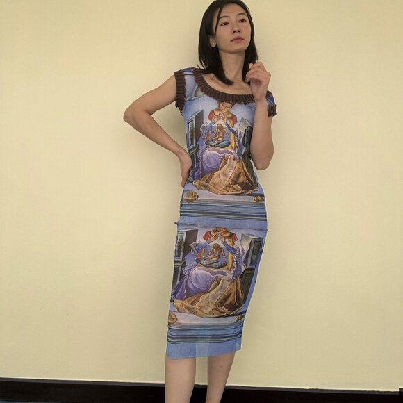 VTG Jean Paul Gaultier MAILLE fuzzi tattoo Dali print mesh dress - Picture 4 of 13